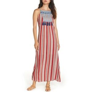 THML Women Embroidered Tassel Maxi Romantic Dress Sz S Boho Summer Beach